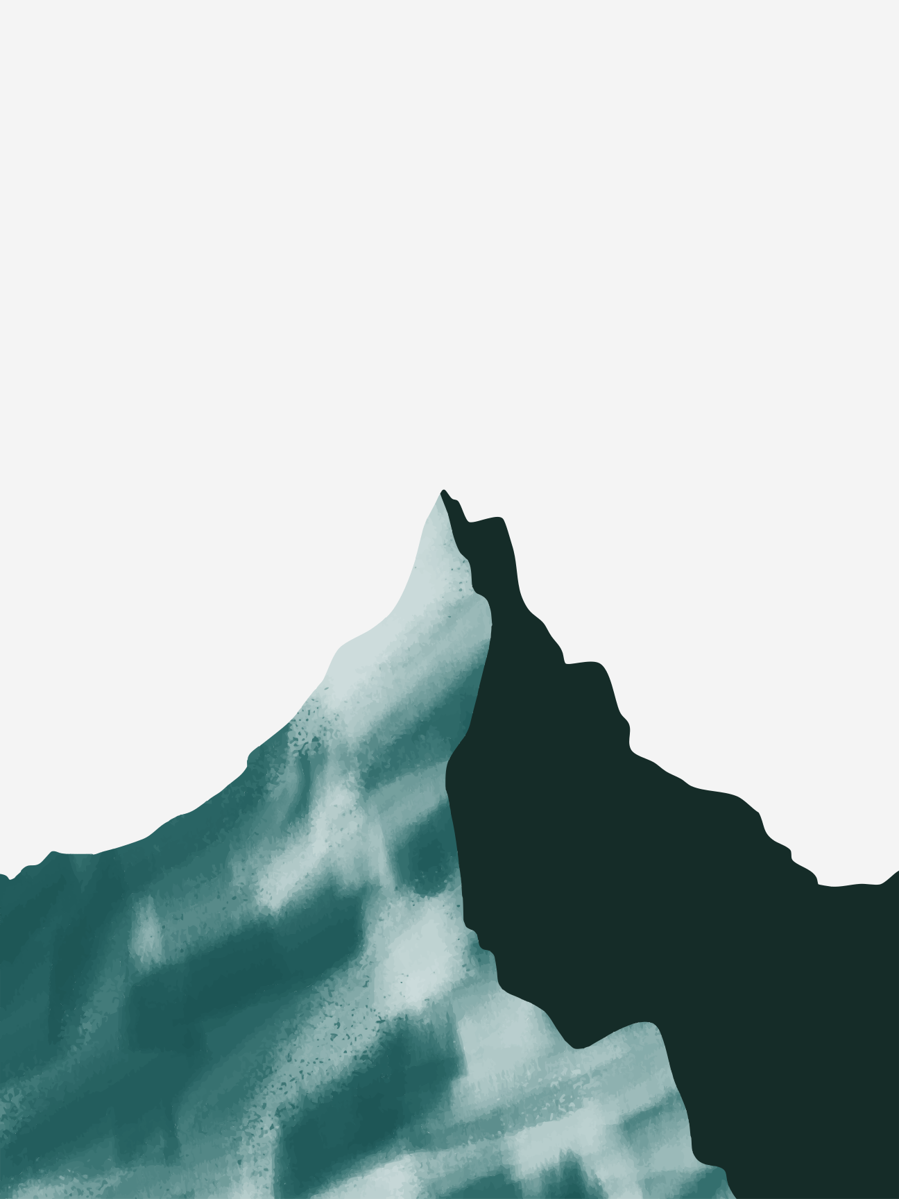 A stylized mountain peak with a dark green side and a light teal side