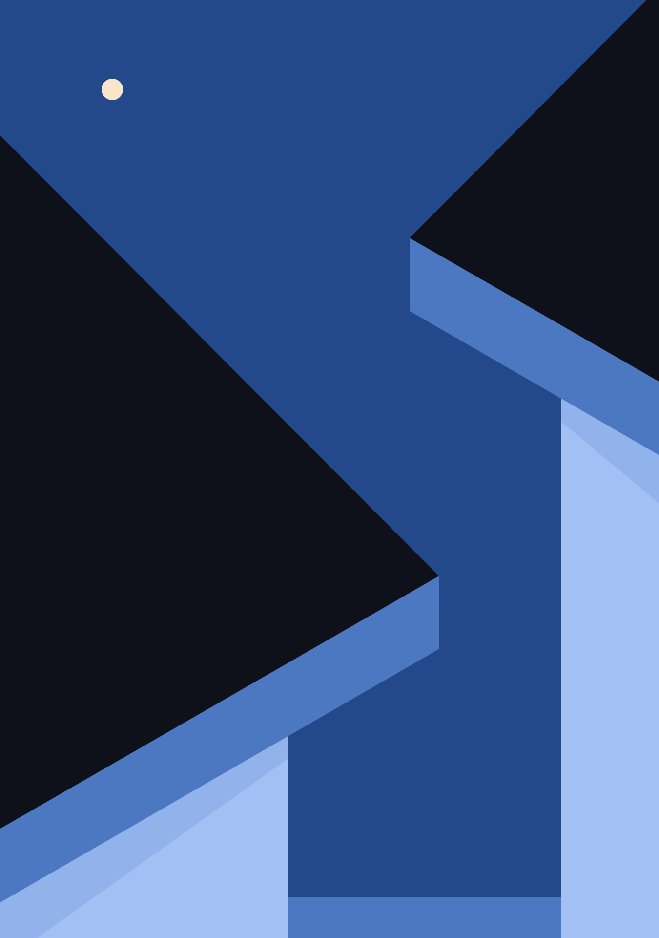 Formas geométricas abstratas em tons de azul e preto com um pequeno círculo
