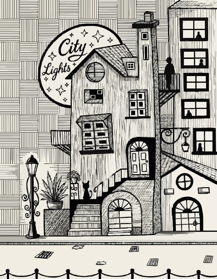 City lights buildings line drawing - Free Vector Illustration on Unsplash