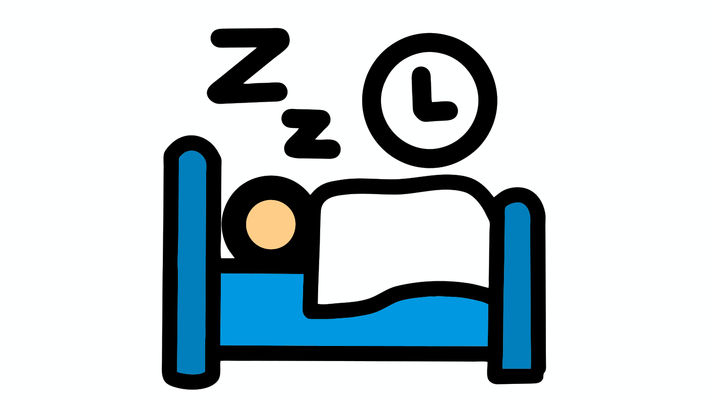 zzzのシンボルと時計のアイコンがついたベッドで眠っている人