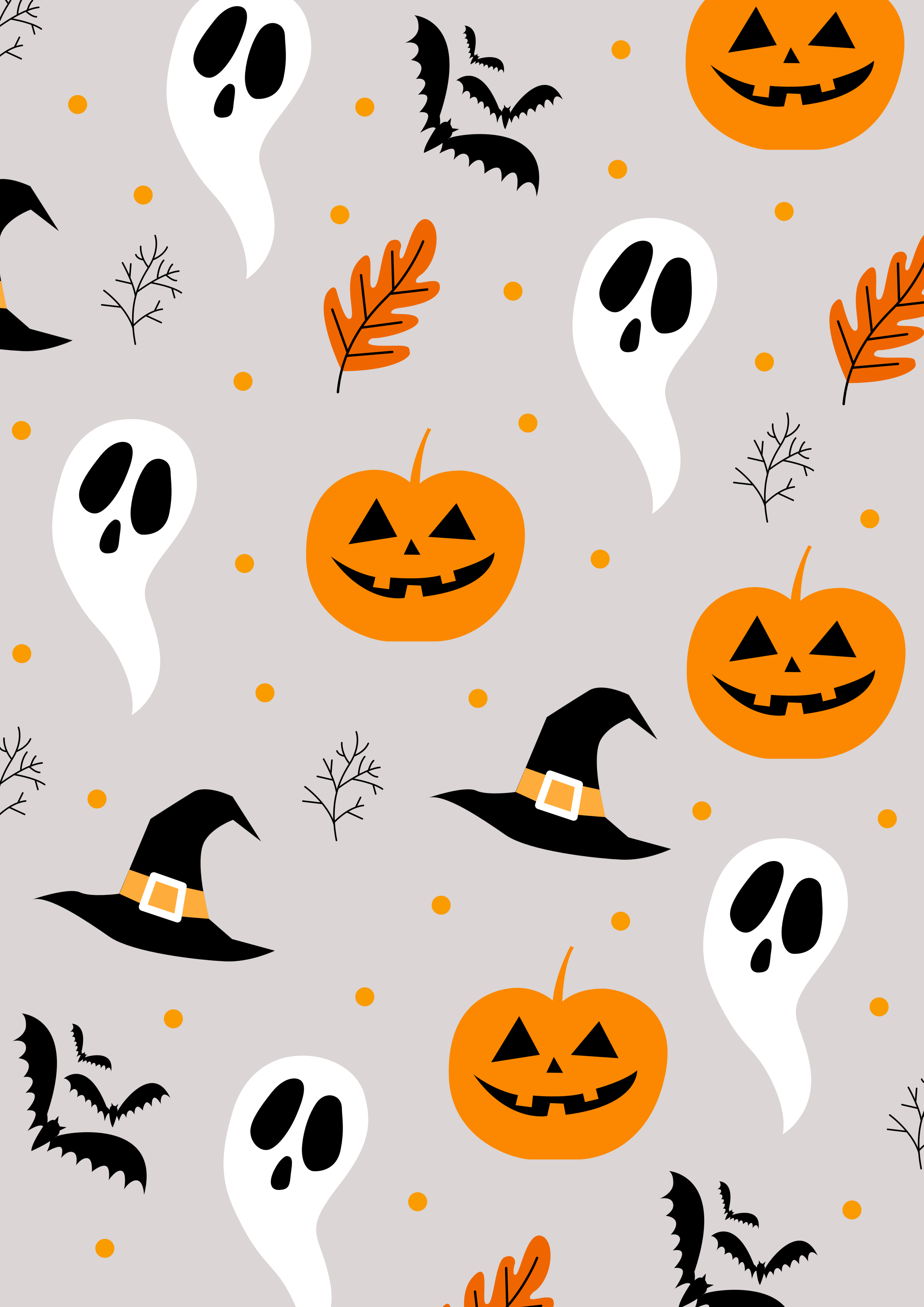 Halloween pattern with ghosts and pumpkins - Free Vector Illustration ...