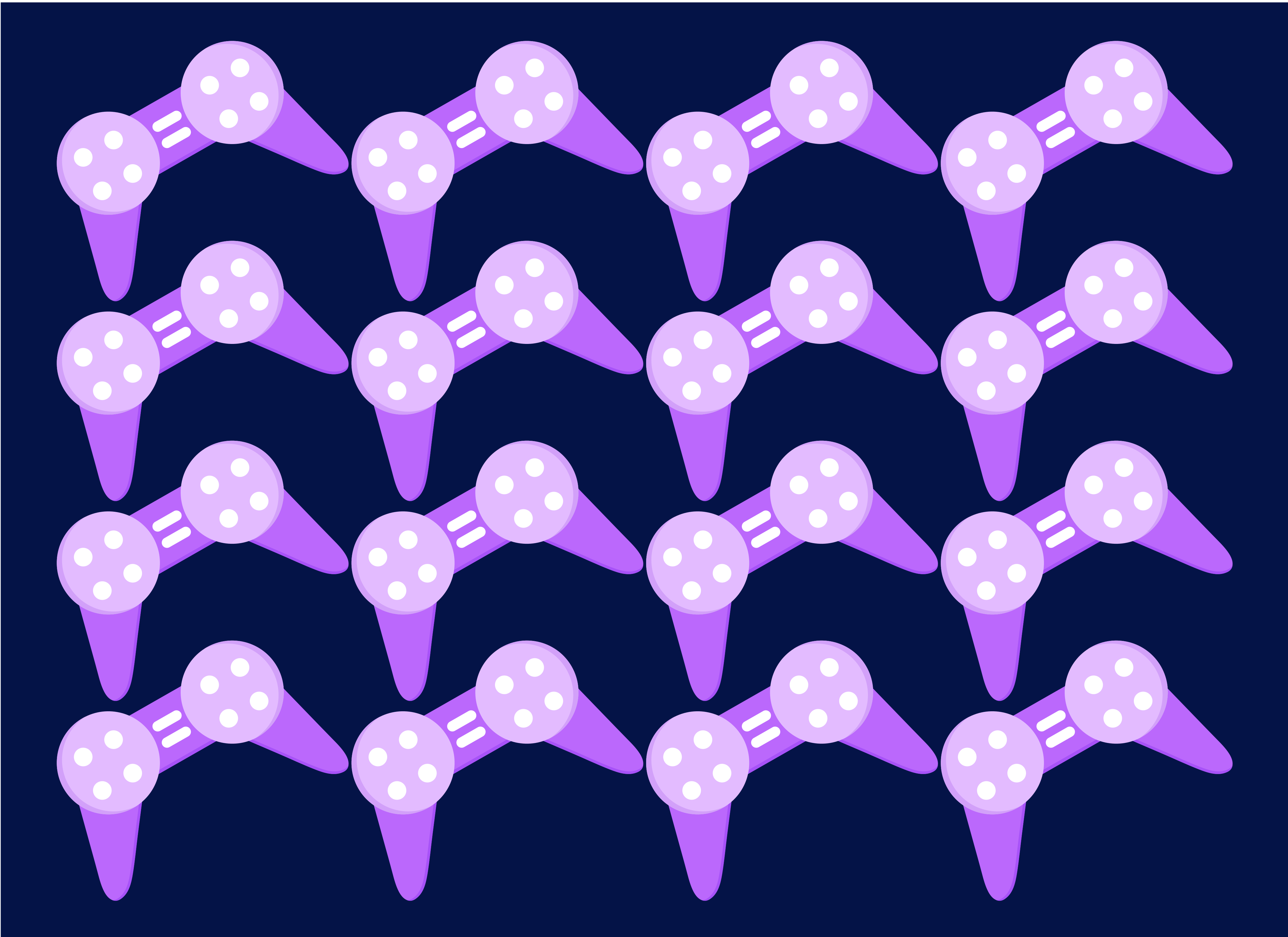 Un motif répétitif de manettes de jeu violettes sur un fond bleu foncé