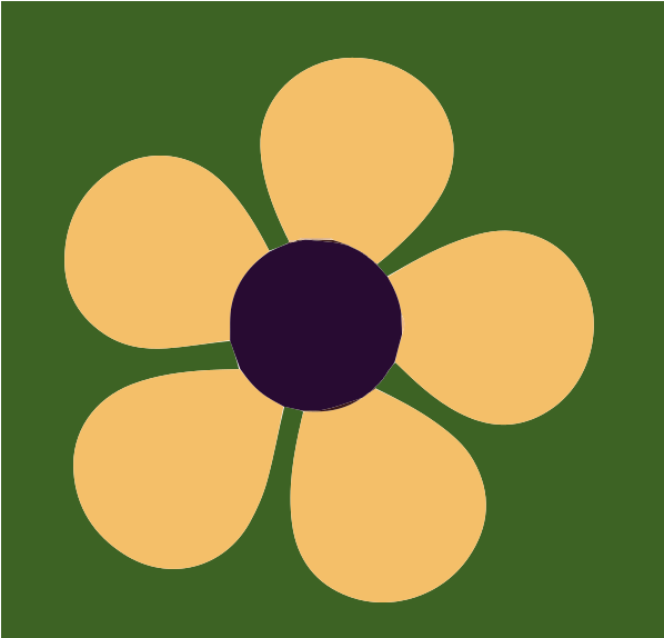 Une illustration vectorielle d’une simple fleur jaune à cinq pétales avec un centre violet foncé sur fond vert
