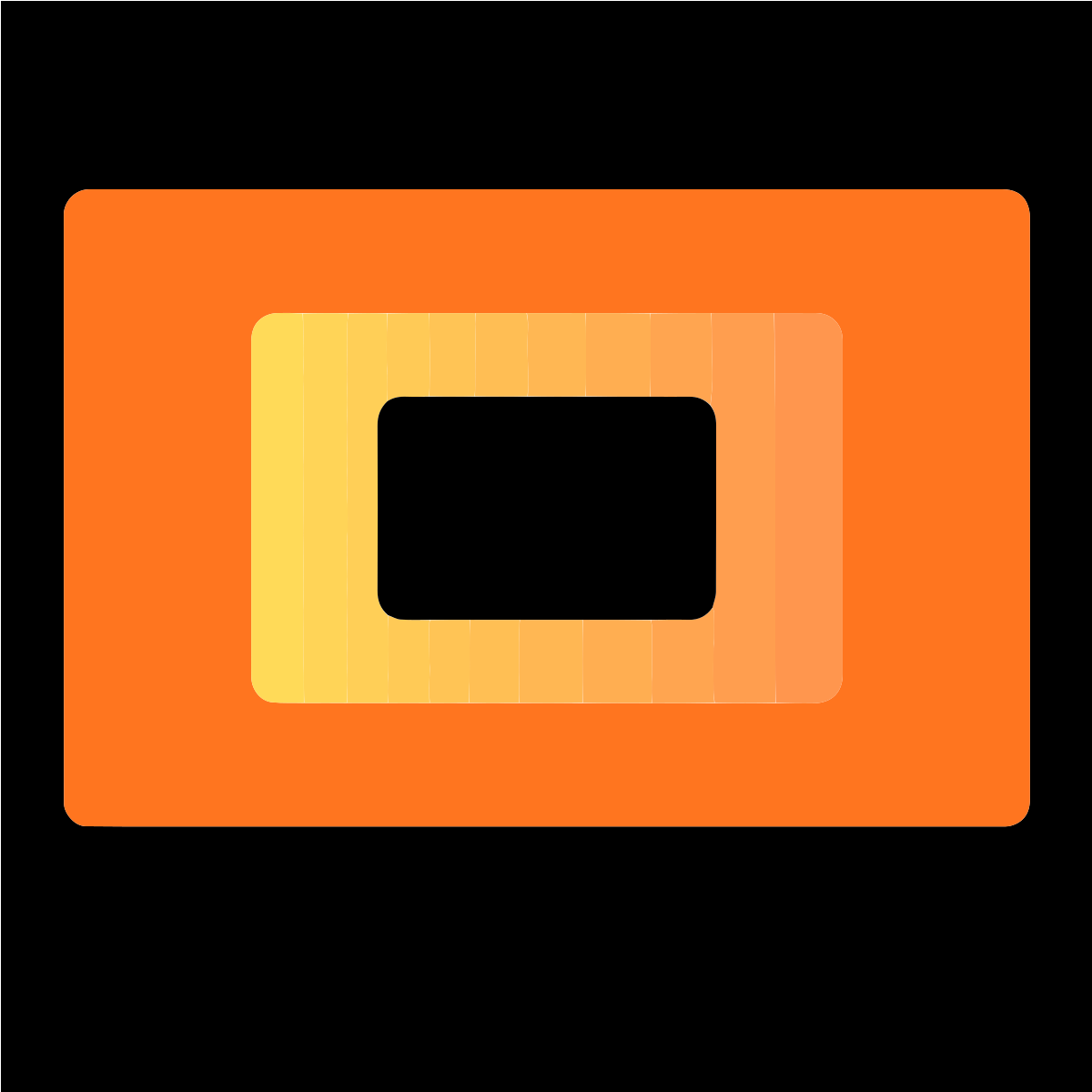 A series of nested rectangular frames in shades of orange and yellow against a black background