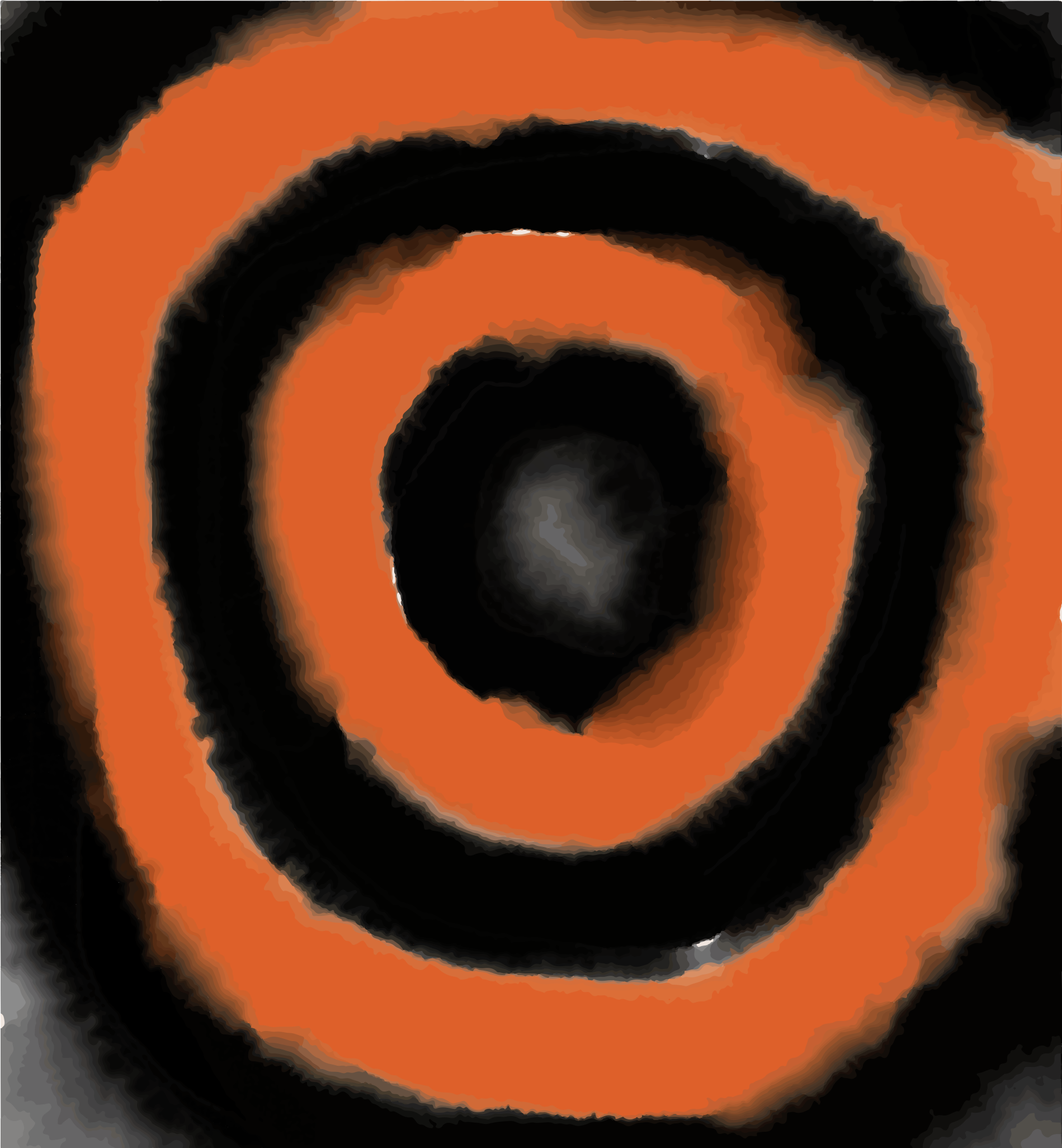 Konzentrische Ringe in Schwarz und Orange mit einer sanften Aquarelltextur
