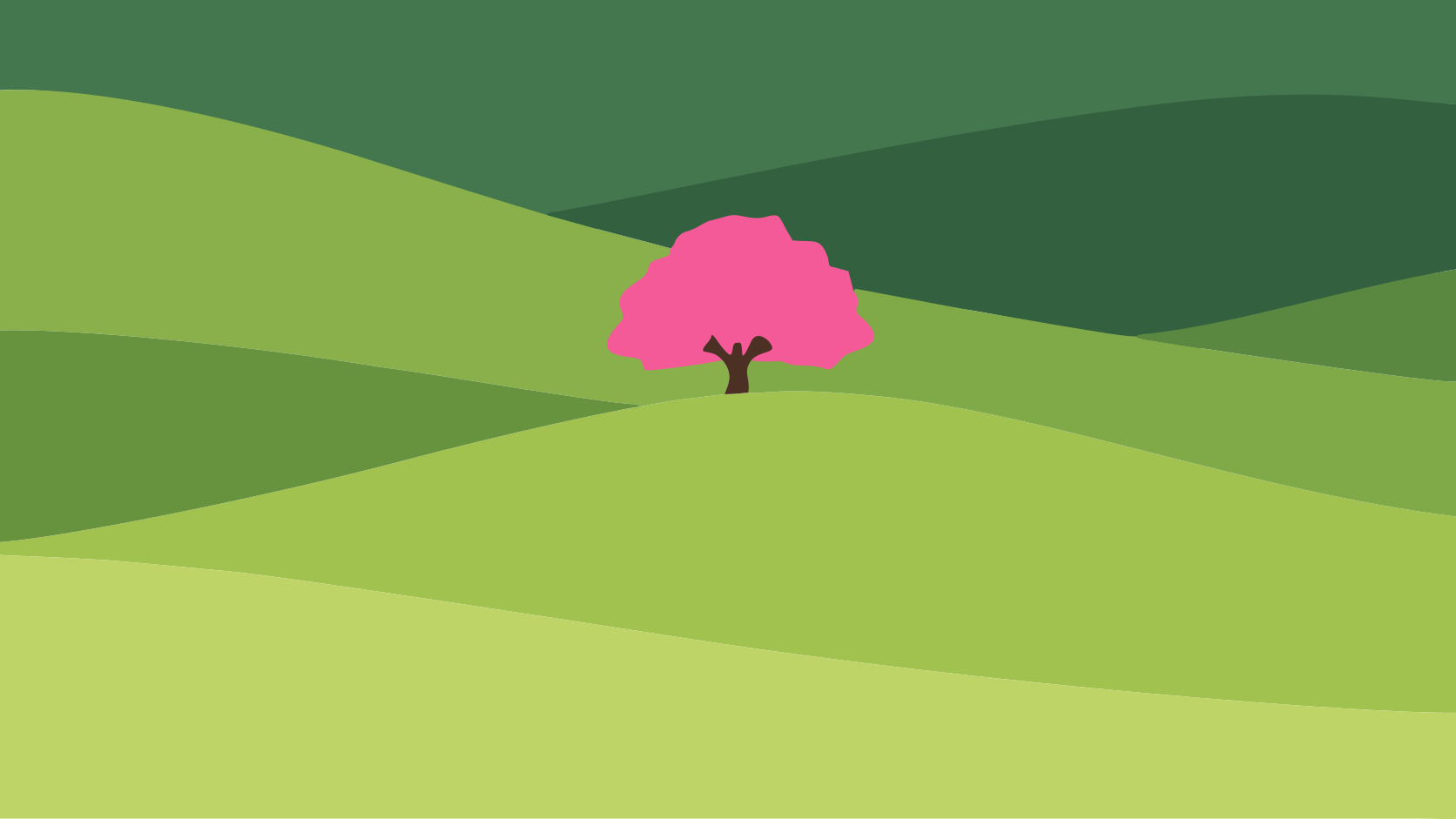 Une illustration vectorielle d’un seul arbre rose sur une colline verdoyante