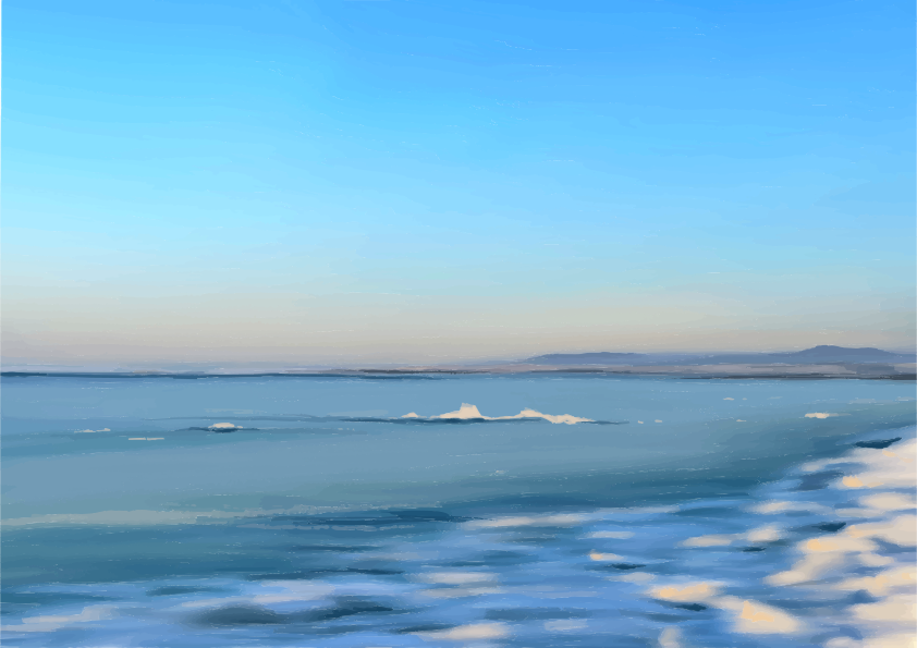 Des vagues douces roulant sur une plage de sable sous un ciel bleu clair