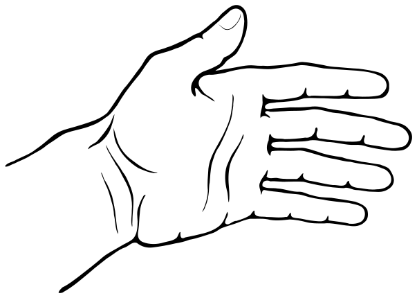 A line drawing of an open hand with outstretched fingers