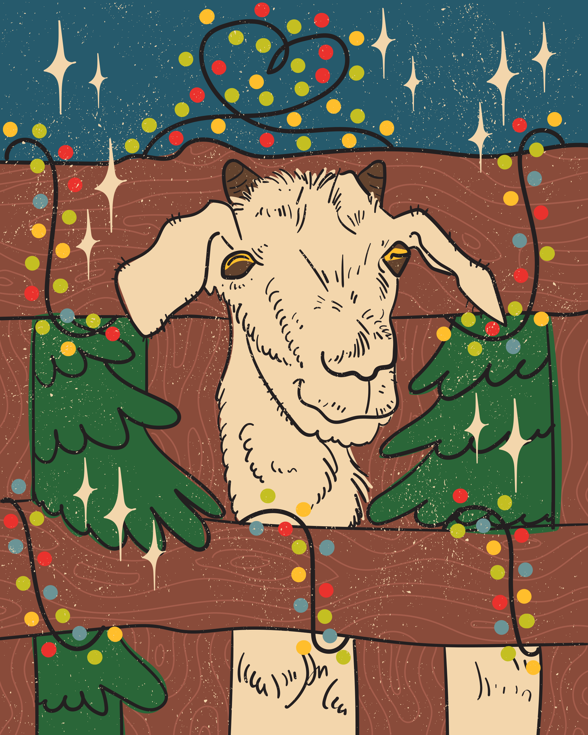 Goat head with festive holiday lights - Free Vector Illustration on ...