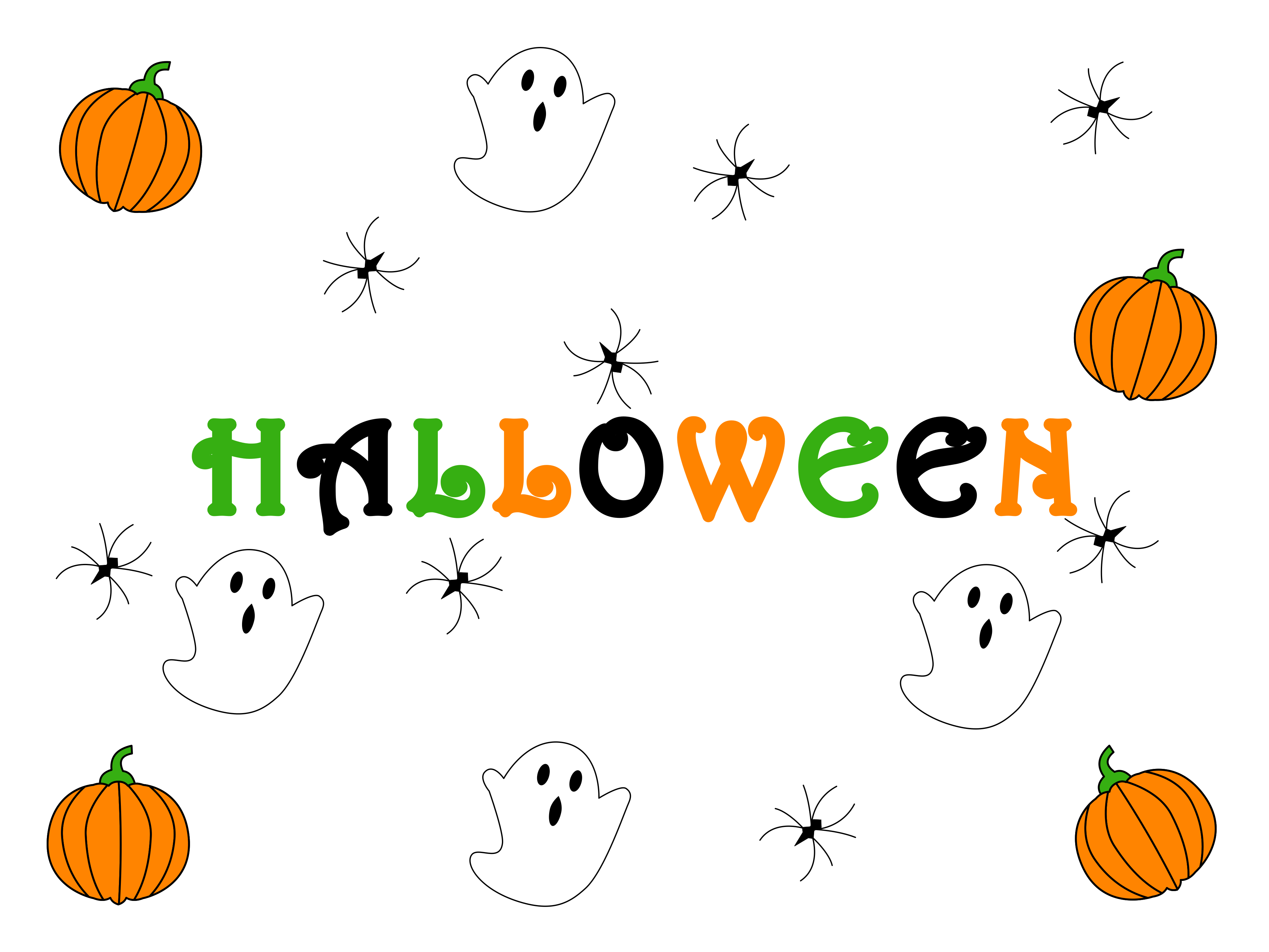 Halloween text with pumpkins and ghosts - Free Vector Illustration on ...