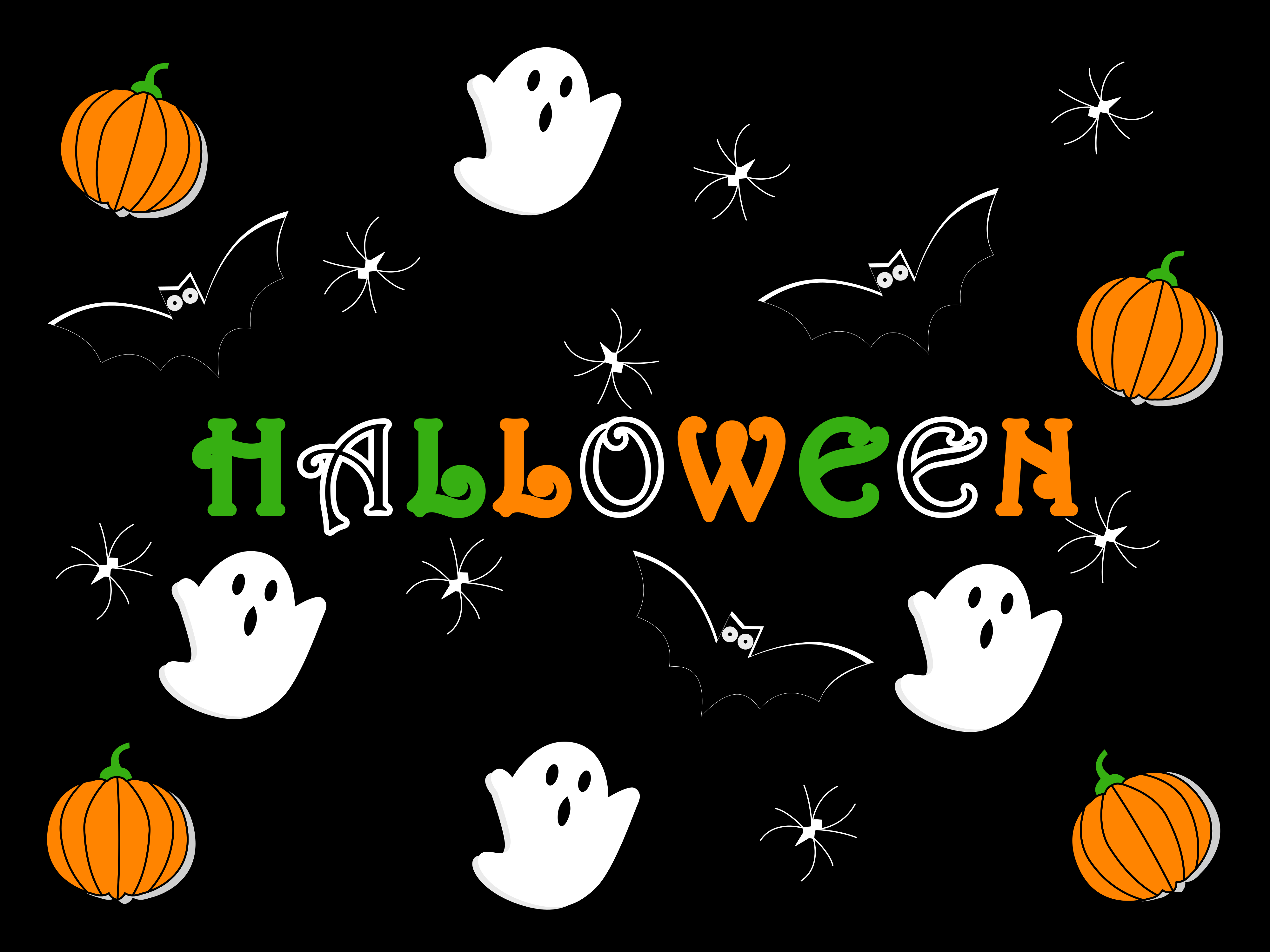 Halloween illustration with pumpkins and ghosts - Free Vector ...